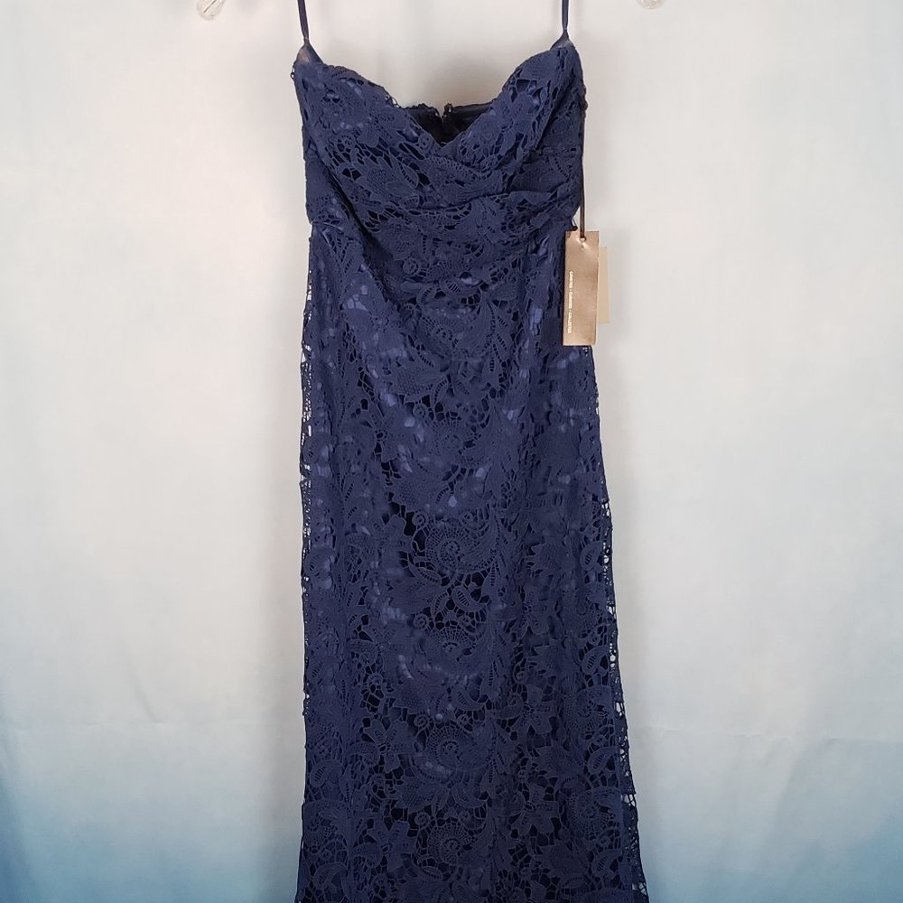 NAVY BLUE EMBROIDERED STRAPLESS DRESS- GORGEOUS NEW WITH TAGS
